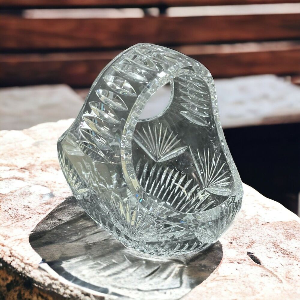 Vintage KRISTALUXUS late 70's Etched Cut Crystal  Basket Lismore Pattern